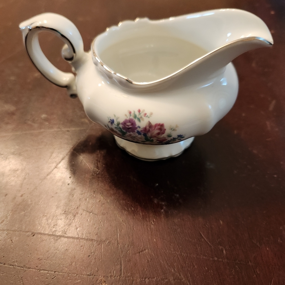 Crown Bavaria Creamer Bowl Bouquet Floral. W/ Silver Trim. No Cracks or Chips
